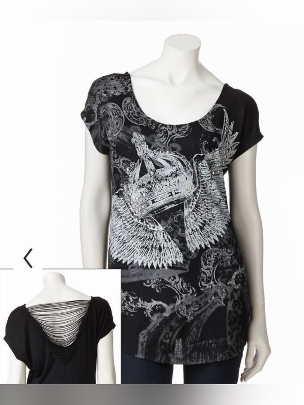 Rock & Republic Embellished Crown & Wings Graphic Tee